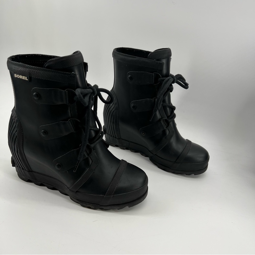 Sorel Black Waterproof Lace-Up Winter Rain Boots